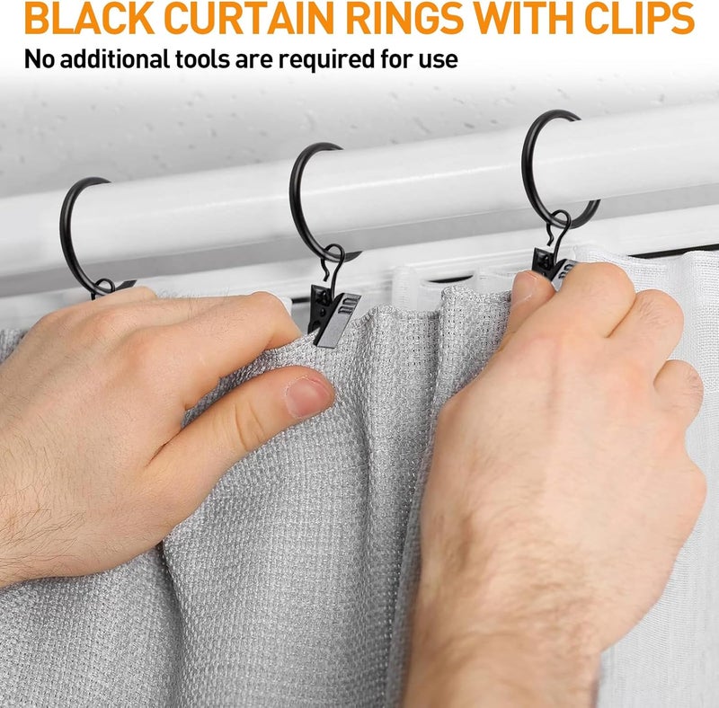Ninsula 26 PCS Curtain Rings with Clips, Curtain Hooks for Drapes, Curtain Clips with Rings 1.26” Interior Diameter, Black Curtain Rings Fit up to 1 inch Curtain Rod - Image 5